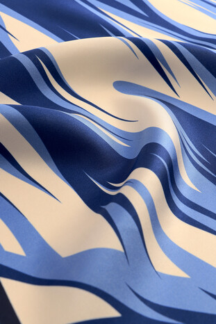 Indigo Nilsu Pattern Twill Silk Square Scarf - Thumbnail