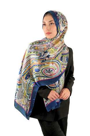 Indigo Sahara Pattern Silk Scarf - Thumbnail