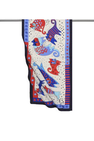 Indigo Sax Patterned Silky Foulard - Thumbnail