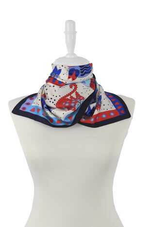 Indigo Sax Patterned Silky Foulard - Thumbnail