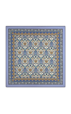 Indigo Tile Tulip Pattern Soft Square Scarf - Thumbnail