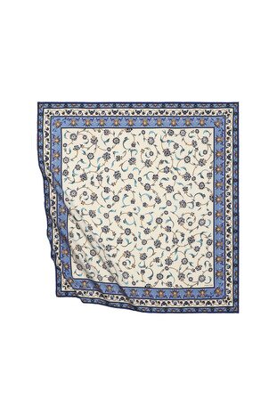 Indigo Wildflower Pattern Silky Square Scarf - Thumbnail