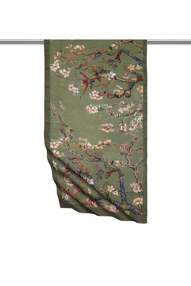 Khaki Almond Blossom Silky Foulard 