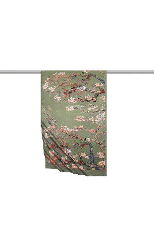 Khaki Almond Blossom Silky Scarf - Thumbnail