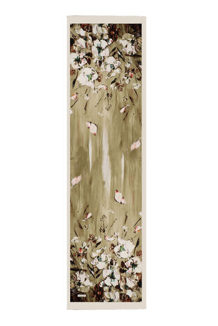 Khaki Anemone Pattern Silk Foulard - Thumbnail