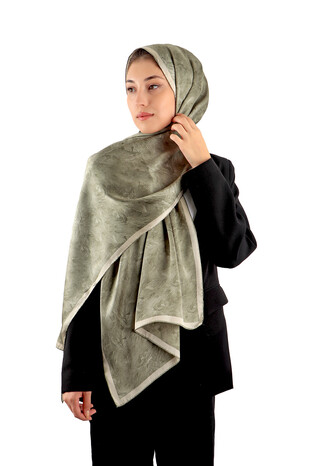 Khaki Brush Pattern Silk Scarf - Thumbnail