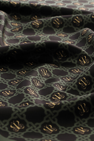 Khaki Chain Monogram Twill Silk Square Scarf - Thumbnail