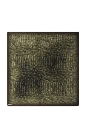 Khaki Deren Pattern Twill Silk Square Scarf - Thumbnail