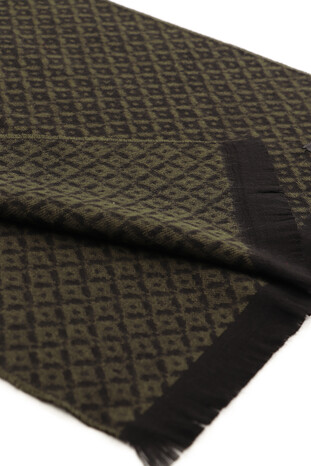 Khaki Patterned Men's Scarf - Thumbnail