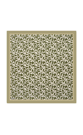 Khaki Pia Pattern Sura Silk Square Scarf - Thumbnail