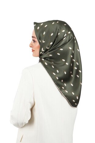 Khaki Snowdrop Sura Silk Square Scarf - Thumbnail