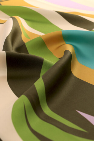 Khaki Wave Pattern Twill Silk Square Scarf - Thumbnail