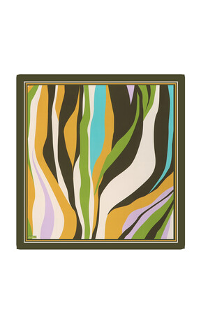 Khaki Wave Pattern Twill Silk Square Scarf - Thumbnail