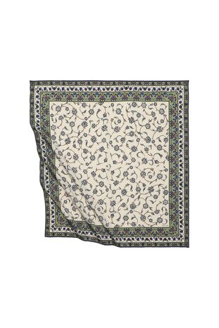 Khaki Wildflower Pattern Silky Square Scarf - Thumbnail