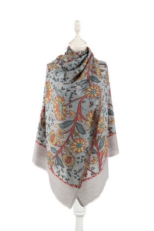 Light Gray Jacquard Patterned Wool Shawl - Thumbnail