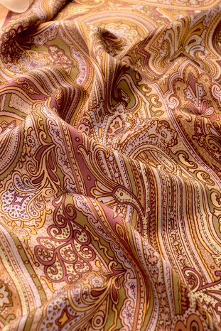 Light Salmon Sahara Pattern Silk Scarf - Thumbnail