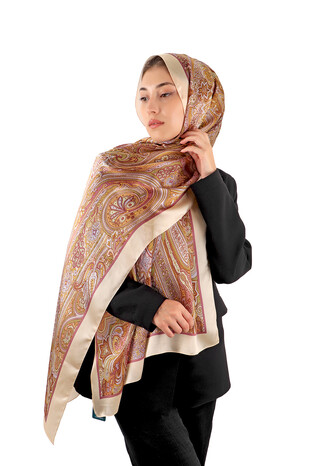 Light Salmon Sahara Pattern Silk Scarf - Thumbnail