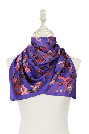 Lilac Almond Blossom Silky Foulard - Thumbnail