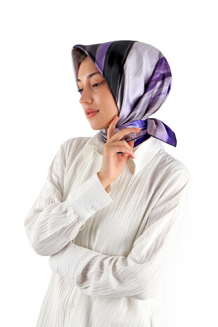 Lilac Breeze Pattern Twill Silk Square Scarf - Thumbnail