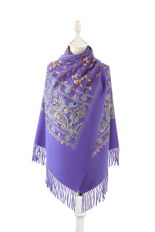 Lilac Embroidered Winter Shawl - Thumbnail