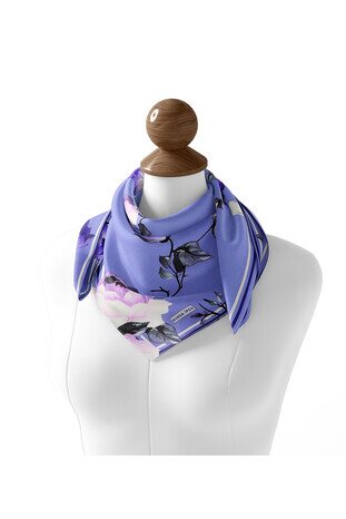 Lilac Floral Twill Silk Square Scarf - Thumbnail