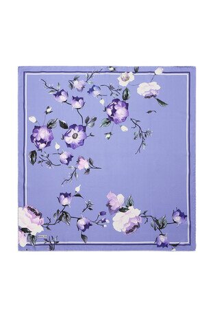 Lilac Floral Twill Silk Square Scarf - Thumbnail