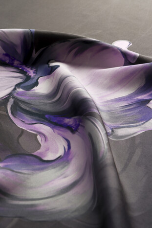 Lilac Iris Pattern Twill Silk Square Scarf - Thumbnail