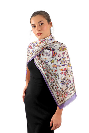 Lilac Lily Pattern Voile Silk Foulard - Thumbnail