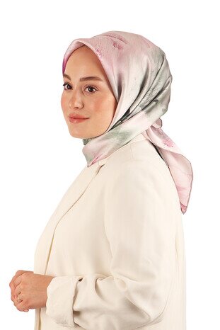 Lilac Pastel Pattern Sura Silk Scarf - Thumbnail