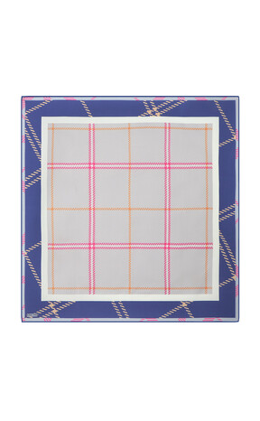 Lilac Plaid Pattern Twill Silk Square Scarf - Thumbnail