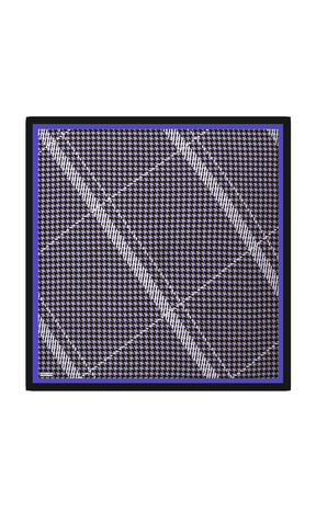 Lilac Stripe Houndstooth Pattern Twill Silk Square Scarf - Thumbnail