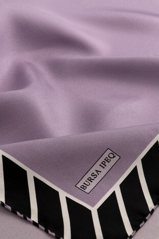 Lilac Stripe Pattern Twill Silk Square Scarf - Thumbnail