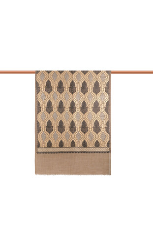 Milk Brown Anthracite Suzani Embroidered Wool Silk Shawl - Thumbnail