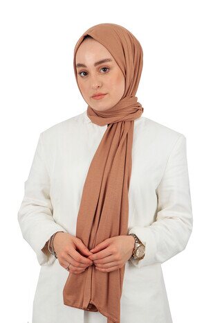 Milk Brown Combed Cotton Scarf - Thumbnail