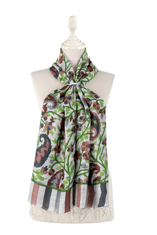 Milk Coffee Kani Pattern Silk Foulard - Thumbnail