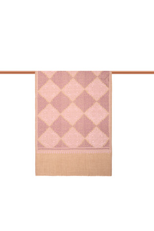 Milky Brown Pink Embroidered Suzani Wool Shawl - Thumbnail