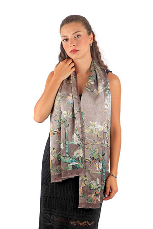 Mink Almond Blossom Silk Foulard - Thumbnail