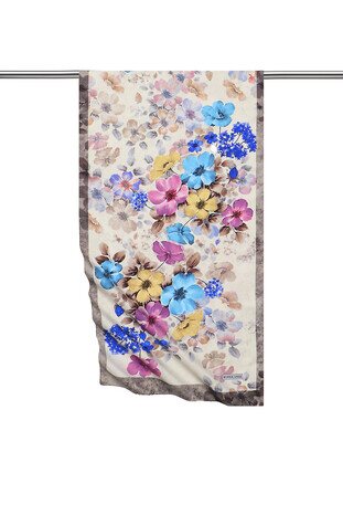 Mink Floral Silky Foulard - Thumbnail