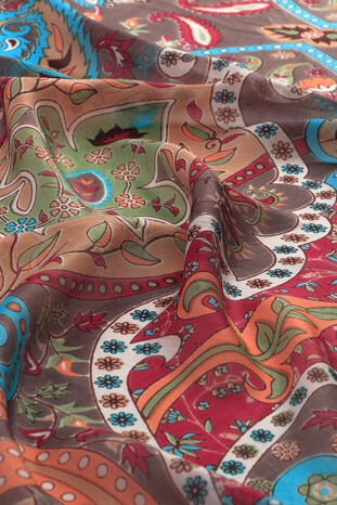 Mink Patterned Indian Silk Scarf - Thumbnail