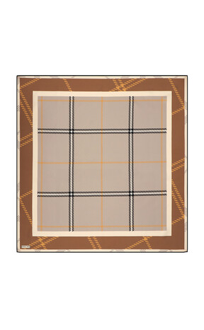 Mink Plaid Pattern Twill Silk Square Scarf - Thumbnail