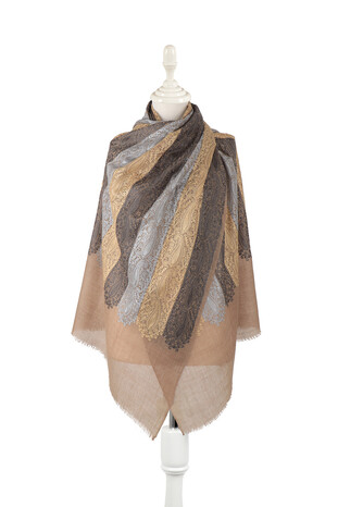 Mink Shawl Patterned Wool Silk Shawl - Thumbnail