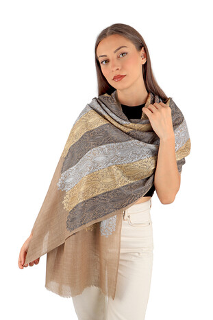 Mink Shawl Patterned Wool Silk Shawl - Thumbnail