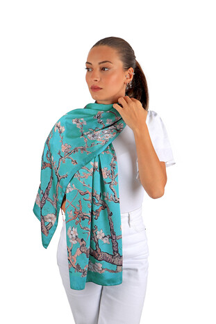 Mint Almond Blossom Silky Foulard - Thumbnail