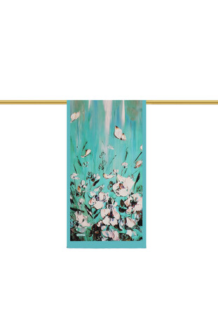 Mint Anemone Pattern Silk Foulard - Thumbnail