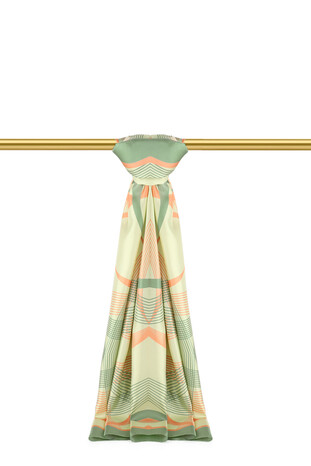 Mint Carousel Pattern Twill Silk Scarf - Thumbnail