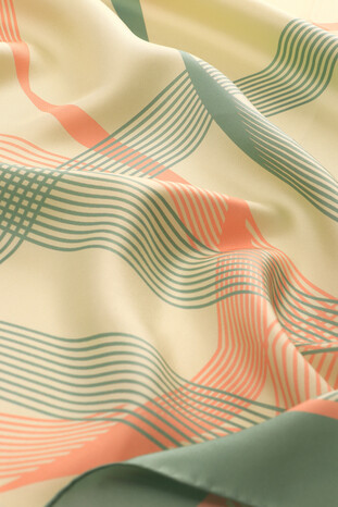 Mint Carousel Pattern Twill Silk Scarf - Thumbnail