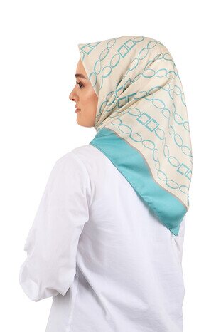 Mint Chain Pattern Twill Silk Square Scarf - Thumbnail