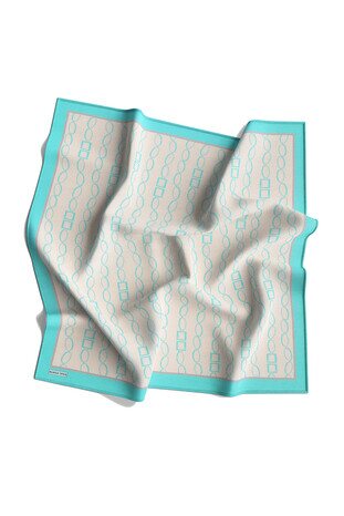 Mint Chain Pattern Twill Silk Square Scarf - Thumbnail