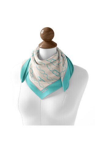 Mint Chain Pattern Twill Silk Square Scarf - Thumbnail