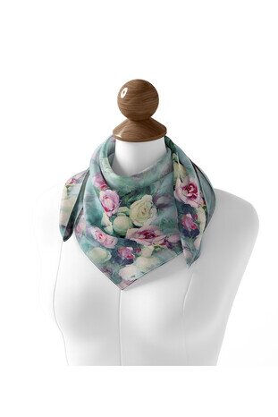 Mint Floral Silk Square Scarf - Thumbnail